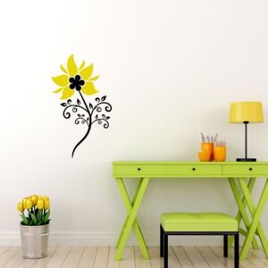 GLIX Květinová dekorace - samolepka na zeď Černá a žlutá 50 x 90 cm