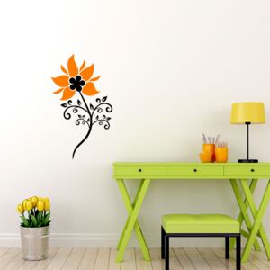 GLIX Květinová dekorace - samolepka na zeď Černá a oranžová 50 x 90 cm