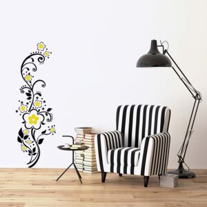GLIX Květinová dekorace X. - samolepka na zeď Černá a žlutá 30 x 100 cm