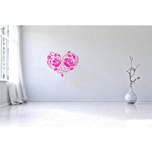 GLIX Srdce z růží - samolepka na zeď Růžová 50 x 41 cm