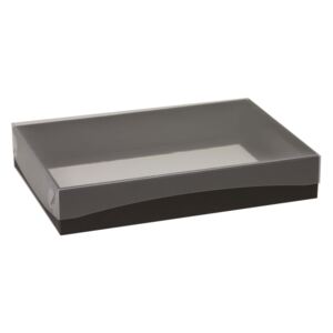 Dárková krabice s průhledným víkem 300x200x50/40 mm, černá