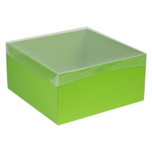 Dárková krabice s průhledným víkem 300x300x150/40 mm, zelená