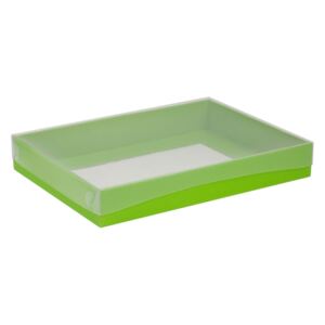 Dárková krabice s průhledným víkem 350x250x50/40 mm, zelená