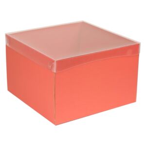 Dárková krabice s průhledným víkem 300x300x200/40 mm, korálová