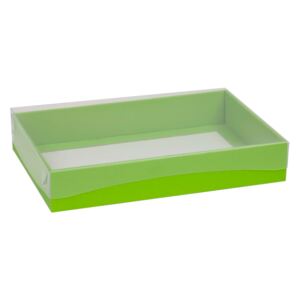 Dárková krabice s průhledným víkem 300x200x50/40 mm, zelená