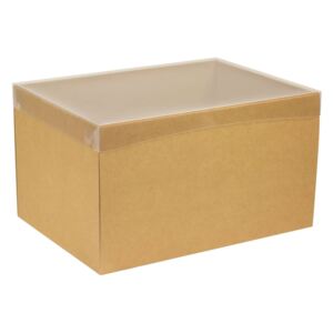 Dárková krabice s průhledným víkem 350x250x200/40 mm, hnědá - kraftová
