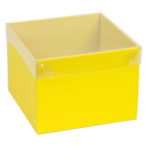 Dárková krabička s průhledným víkem 200x200x150/40 mm, žlutá