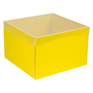 Dárková krabice s průhledným víkem 300x300x200/40 mm, žlutá