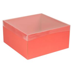 Dárková krabice s průhledným víkem 300x300x150/40 mm, korálová
