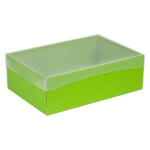 Dárková krabice s průhledným víkem 300x200x100/40 mm, zelená