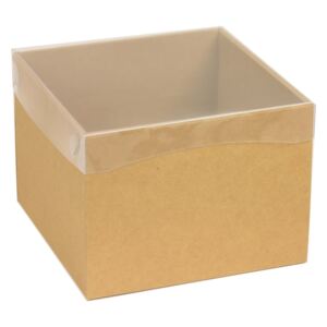 Dárková krabička s průhledným víkem 200x200x150/40 mm, hnědá - kraftová
