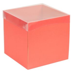 Dárková krabička s průhledným víkem 200x200x200/40 mm, korálová