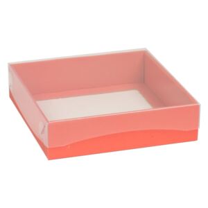 Dárková krabička s průhledným víkem 200x200x50/40 mm, korálová