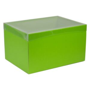 Dárková krabice s průhledným víkem 350x250x200/40 mm, zelená