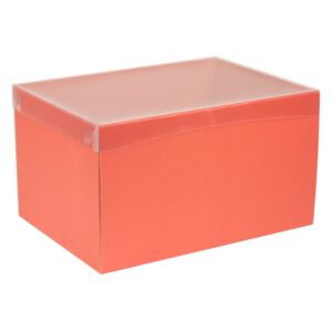 Dárková krabice s průhledným víkem 350x250x200/40 mm, korálová