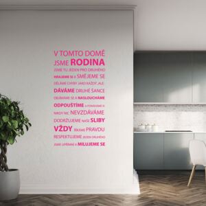GLIX Rodinná pravidla - samolepka na zeď Růžová 50 x 100 cm