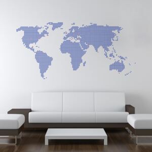 Mapa světa z teček - samolepka na zeď Modrá 200 x 100 cm