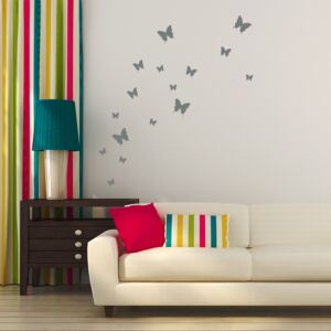 Sada motýlů - samolepka na zeď Šedá 95 x 10 cm