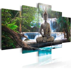 Obraz na plátně - Buddha and waterfall 100x50 cm