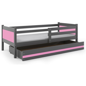 Dětská postel BALI + matrace + rošt ZDARMA, 190x80, grafit, růžový