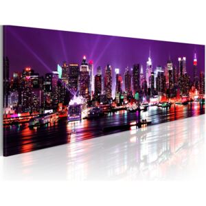Obraz na plátně - Purple sky over New York 120x40 cm