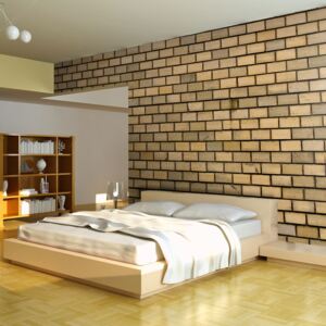 Bimago Fototapeta - Brick wall in beige color 200x154 cm