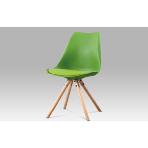 Jídelní židle, zelený plast, sedák zelená ekokůže, masivní bukové nohy CT-233 GRN