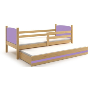 Dětská postel BRENEN 2 + matrace + rošt ZDARMA, 80x190, borovice, fialová