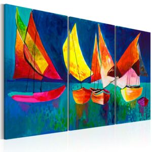 Bimago Ručně malovaný obraz - Colorful sailboats 120x80 cm