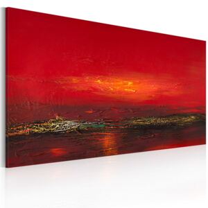 Bimago Ručně malovaný obraz - Red sunset over the sea 120x60 cm