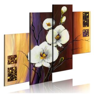 Bimago Ručně malovaný obraz - White orchid 120x100 cm