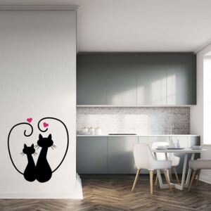 GLIX Zamilované kočky - samolepka na zeď Černá a růžová 50 x 55 cm
