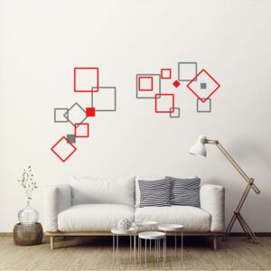 GLIX Dekorativní čtverce III.- samolepka na zeď Šedá a červená 2 x 60 x 30 cm