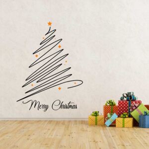 Merry Christmas - samolepka na zeď Černá a oranžová 90 x 70 cm