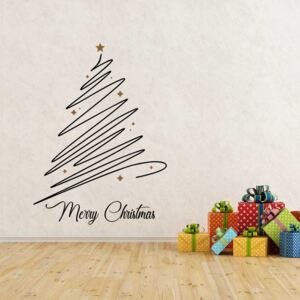 Merry Christmas - samolepka na zeď Černá a hnědá 120 x 90 cm