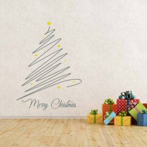 Merry Christmas - samolepka na zeď Šedá a žlutá 90 x 70 cm