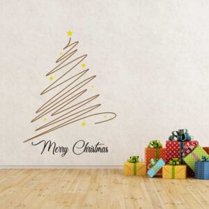 Merry Christmas - samolepka na zeď Hnědá a žlutá 120 x 90 cm