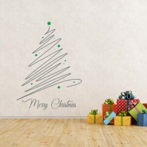 Merry Christmas - samolepka na zeď Šedá a zelená 90 x 70 cm