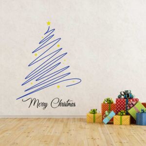 Merry Christmas - samolepka na zeď Žlutá a modrá 90 x 70 cm