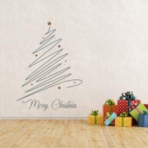 Merry Christmas - samolepka na zeď Šedá a hnědá 90 x 70 cm