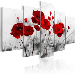 Murando DeLuxe Pětidílné obrazy - červené máky Velikost: 180x90 cm