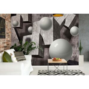 Fototapeta - 3D Concrete Cubes And Spheres Vliesová tapeta - 416x254 cm