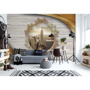 Fototapeta - Wood Texture View Of New York City Vliesová tapeta - 368x254 cm