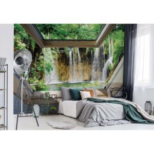 Fototapeta - Waterfall 3D Skylight Window View Vliesová tapeta - 208x146 cm