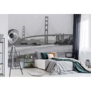 GLIX Fototapeta - Black And White Golden Gate Bridge Vliesová tapeta - 254x184 cm