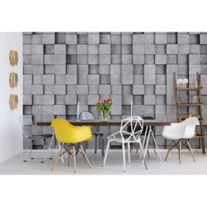 Fototapeta - 3D Grey Concrete Cubes Modern Texture Vliesová tapeta - 254x184 cm