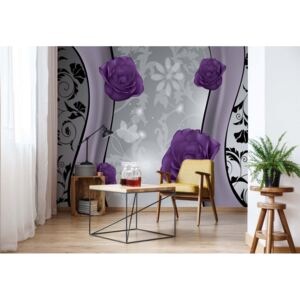 Fototapeta - Purple Roses Floral Design Purple And Silver II. Vliesová tapeta - 206x275 cm