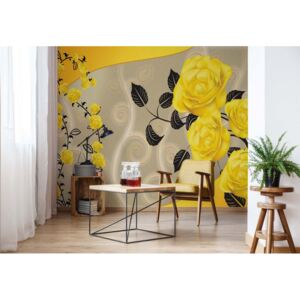 Fototapeta GLIX - Yellow Roses Floral + lepidlo ZDARMA Vliesová tapeta - 312x219 cm
