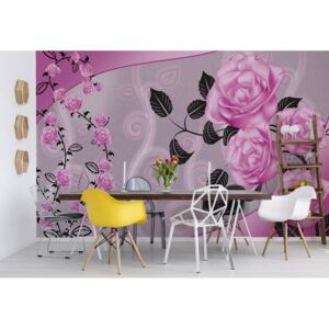 Fototapeta - Pink Roses Floral Design Vliesová tapeta - 368x254 cm