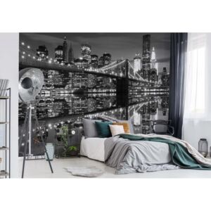 Fototapeta - New York City Skyline Brooklyn Bridge Black And White Vliesová tapeta - 368x254 cm